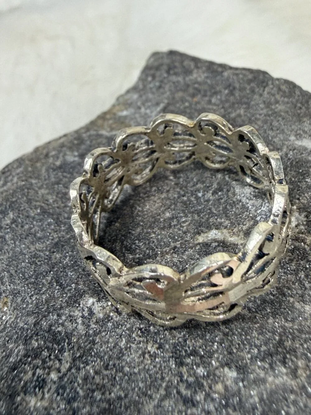 Sterling Silver Diamond Cut Open Work Ring Size 11.25